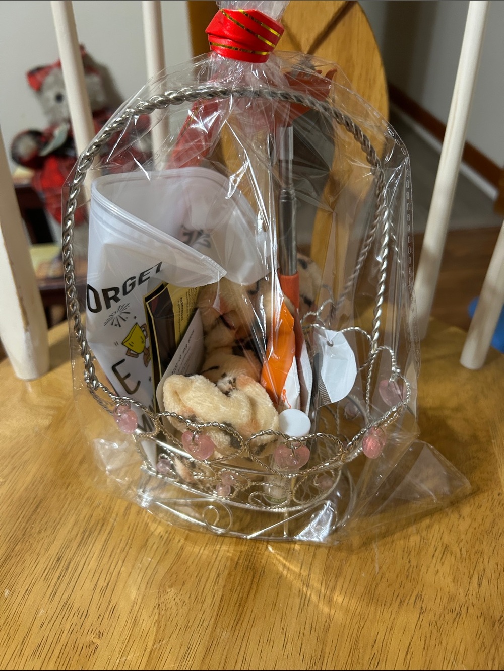 Silver Decorative Gift Crown Basket with Pink Gem Accents - Picture 1 of 5